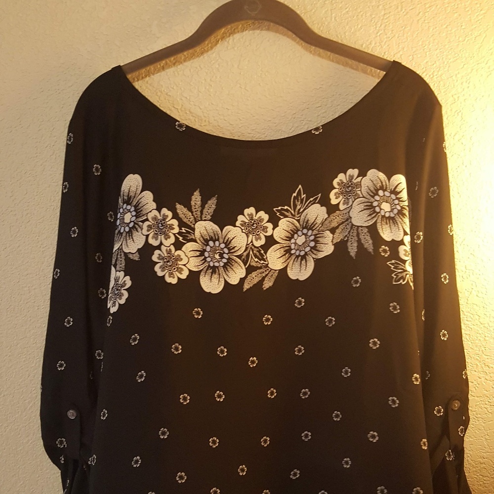 Loft Black and White/blue floral tunic